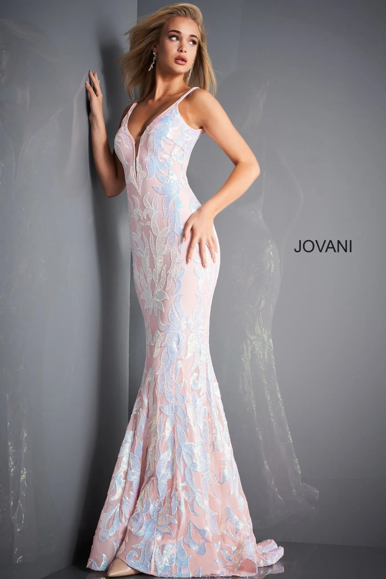 Jovani 3263 Long Fitted Mermaid Sequin Prom Dress Pageant Gown V Back