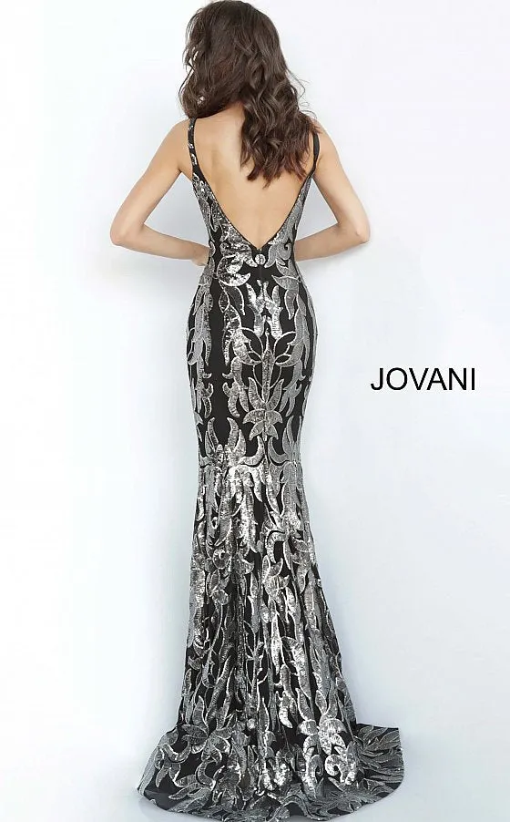 Jovani 3263 Long Fitted Mermaid Sequin Prom Dress Pageant Gown V Back