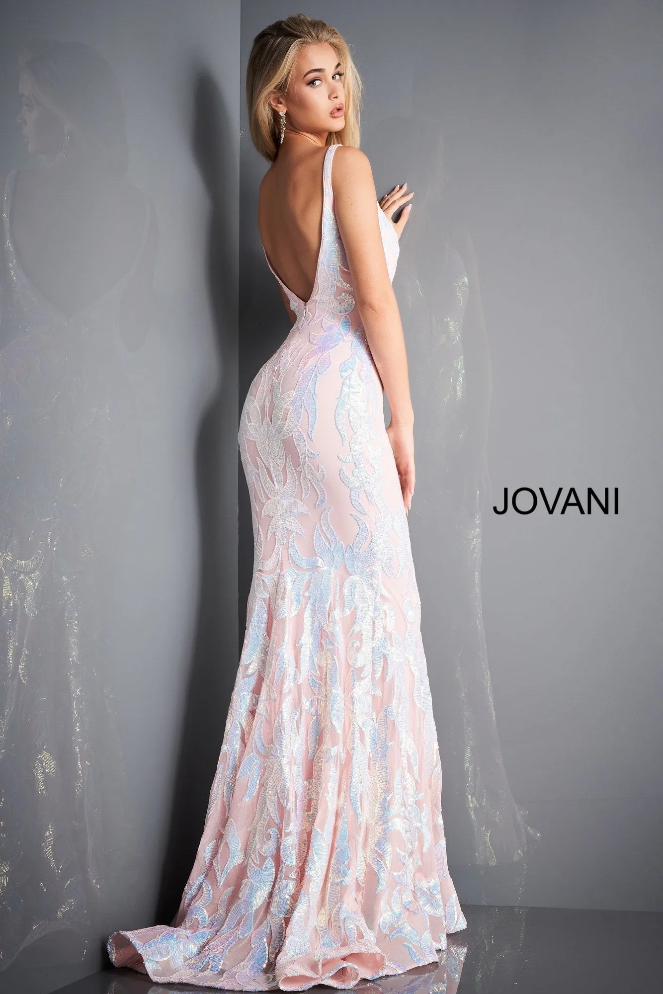 Jovani 3263 Long Fitted Mermaid Sequin Prom Dress Pageant Gown V Back