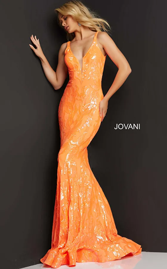 Jovani 3263 Long Fitted Mermaid Sequin Prom Dress Pageant Gown V Back