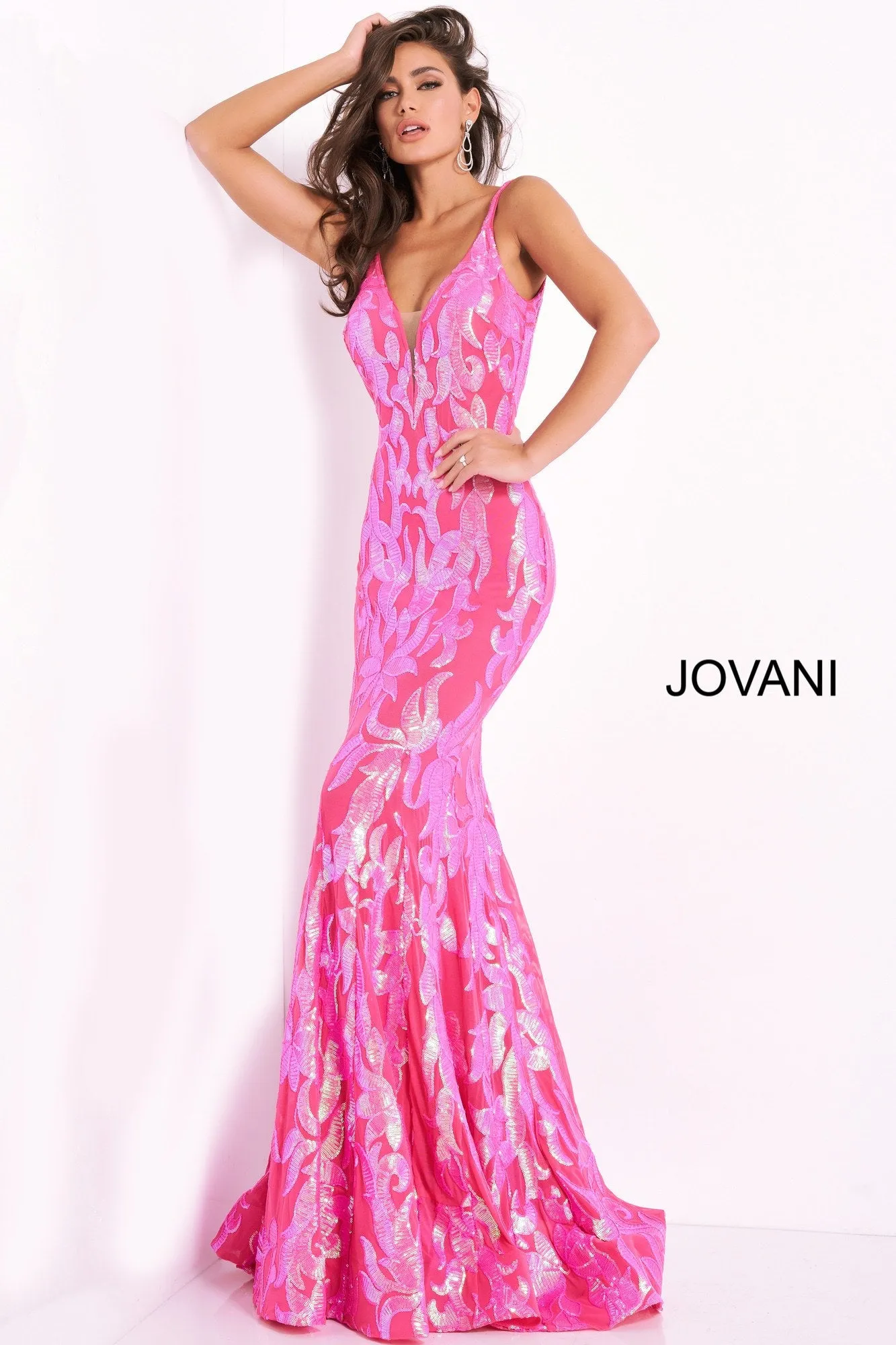 Jovani 3263 Long Fitted Mermaid Sequin Prom Dress Pageant Gown V Back