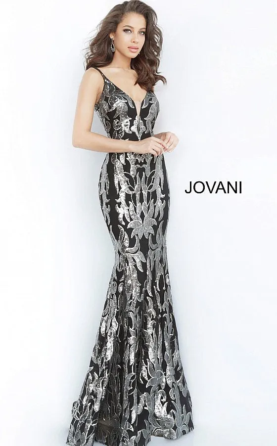 Jovani 3263 Long Fitted Mermaid Sequin Prom Dress Pageant Gown V Back