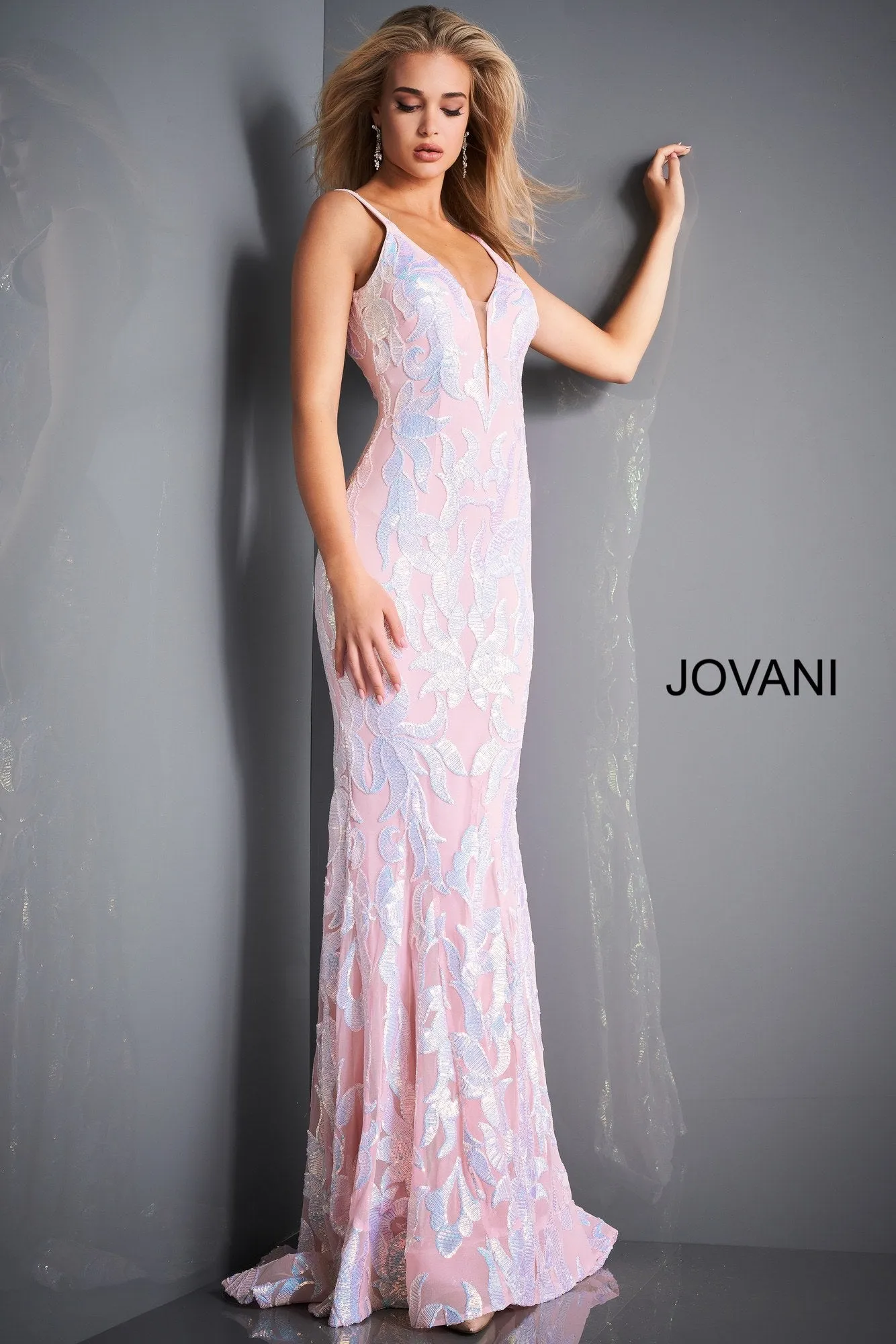 Jovani 3263 Long Fitted Mermaid Sequin Prom Dress Pageant Gown V Back