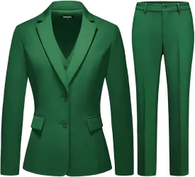 Lamgool Women 3 Piece Suit Single Breasted Blazer Formal Business Pantsuit Office Lady Tuxedo Set