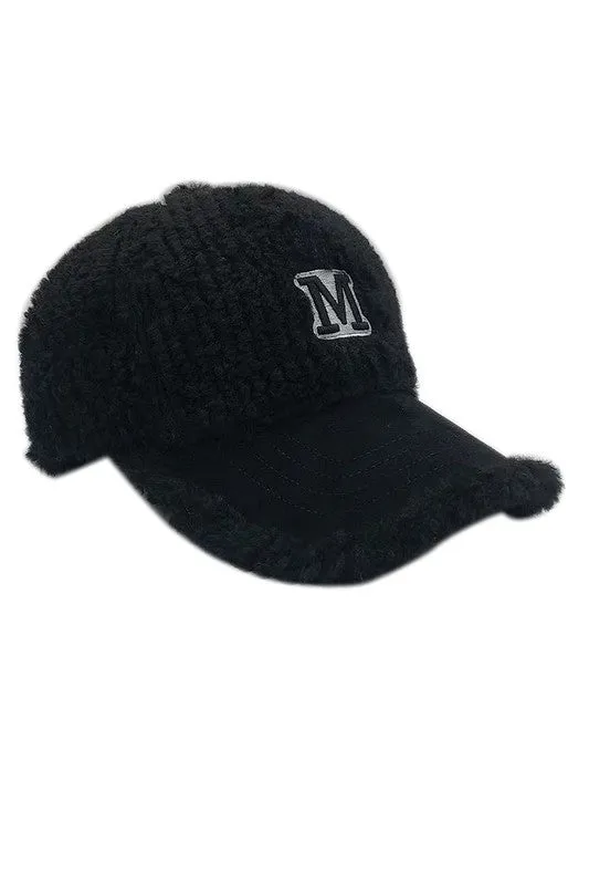 Letter M Chenille Patched Sherpa Baseball Cap