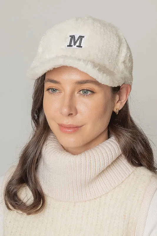 Letter M Chenille Patched Sherpa Baseball Cap