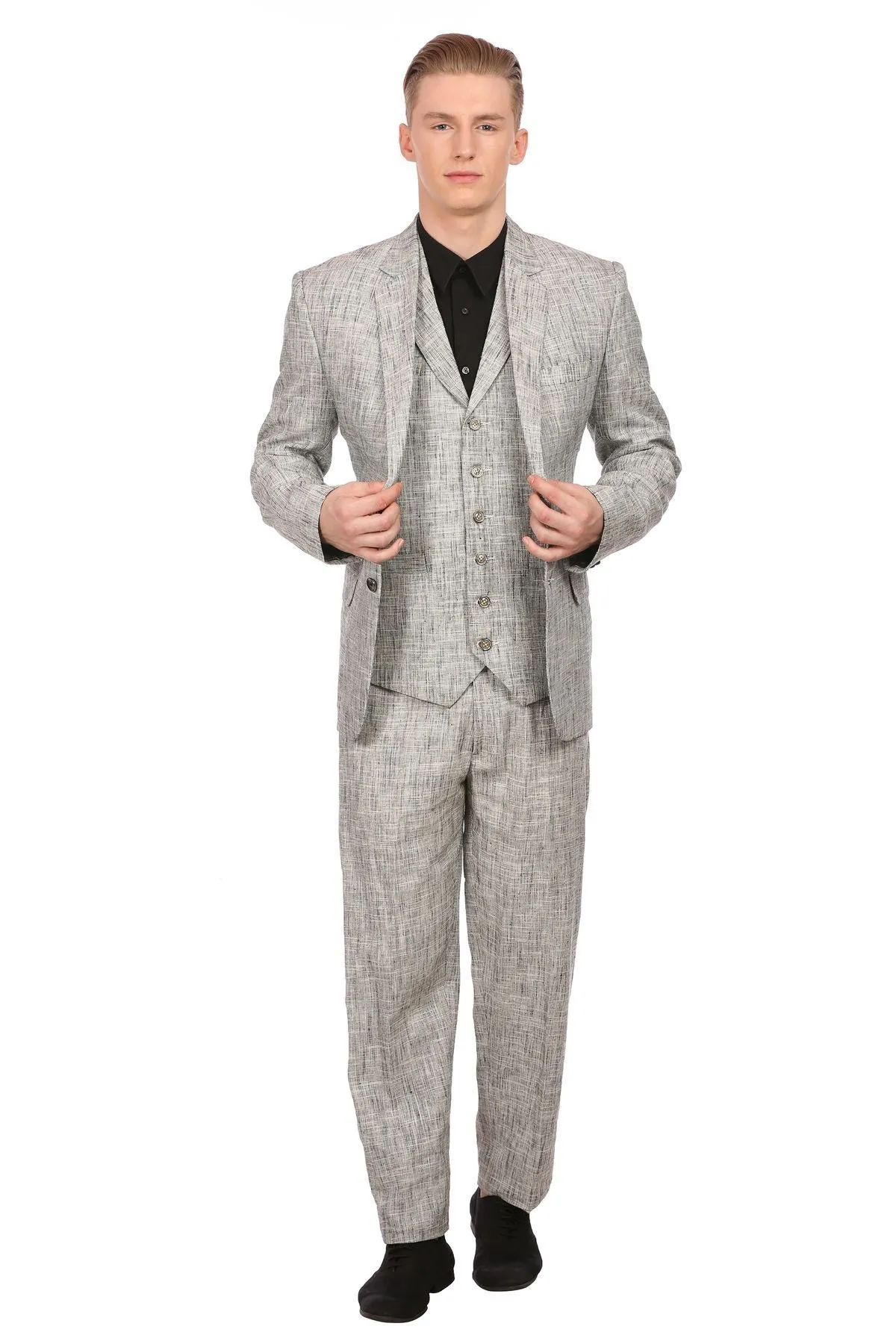 Linen Silver Three Piece Suit
