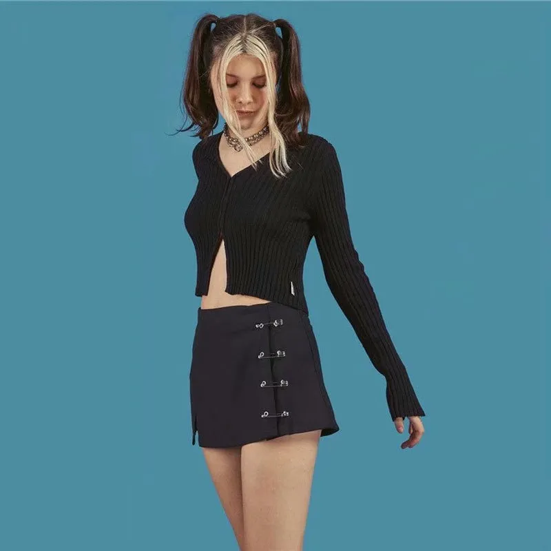 Low Waist Slit A-Line Skirt