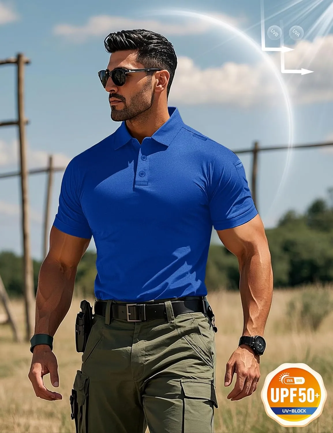 MAGCOMSEN Men's Polo Shirts Tactical UPF 50  Quick Dry Performance Short Sleeve Work Golf Shirts Lightweight Collared Pique