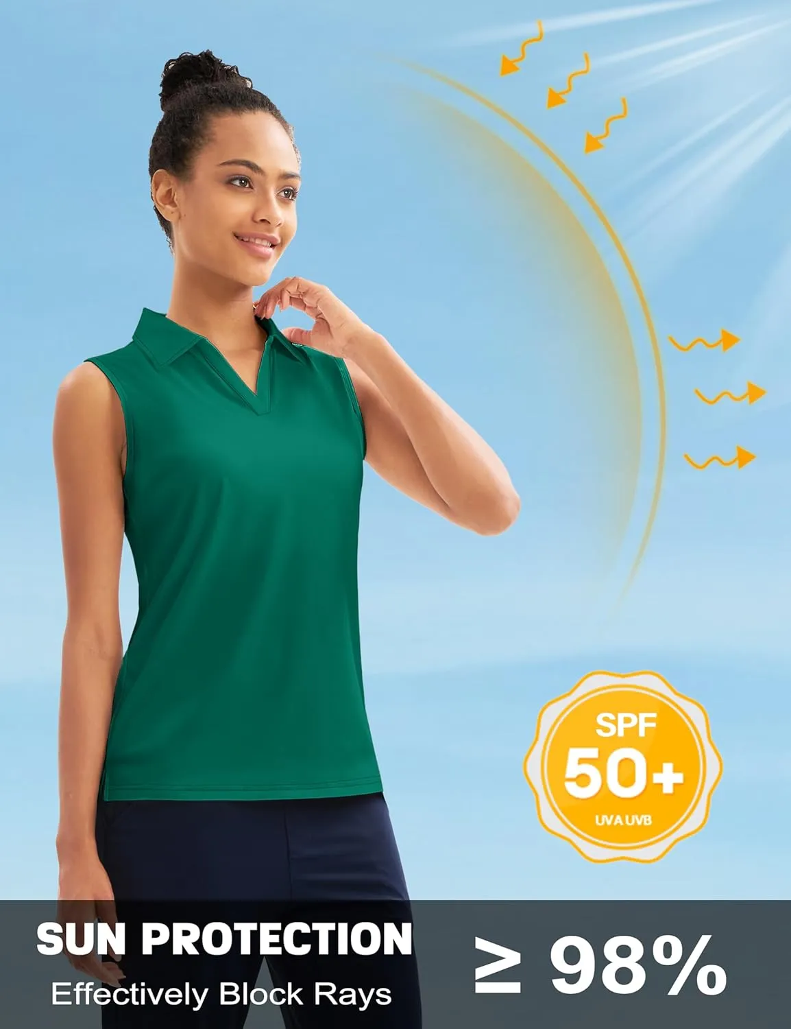 MAGCOMSEN Women's Sleeveless Golf Polo Shirts UPF 50  Tank Tops V-Neck Quick Dry Workout Athletic Tops
