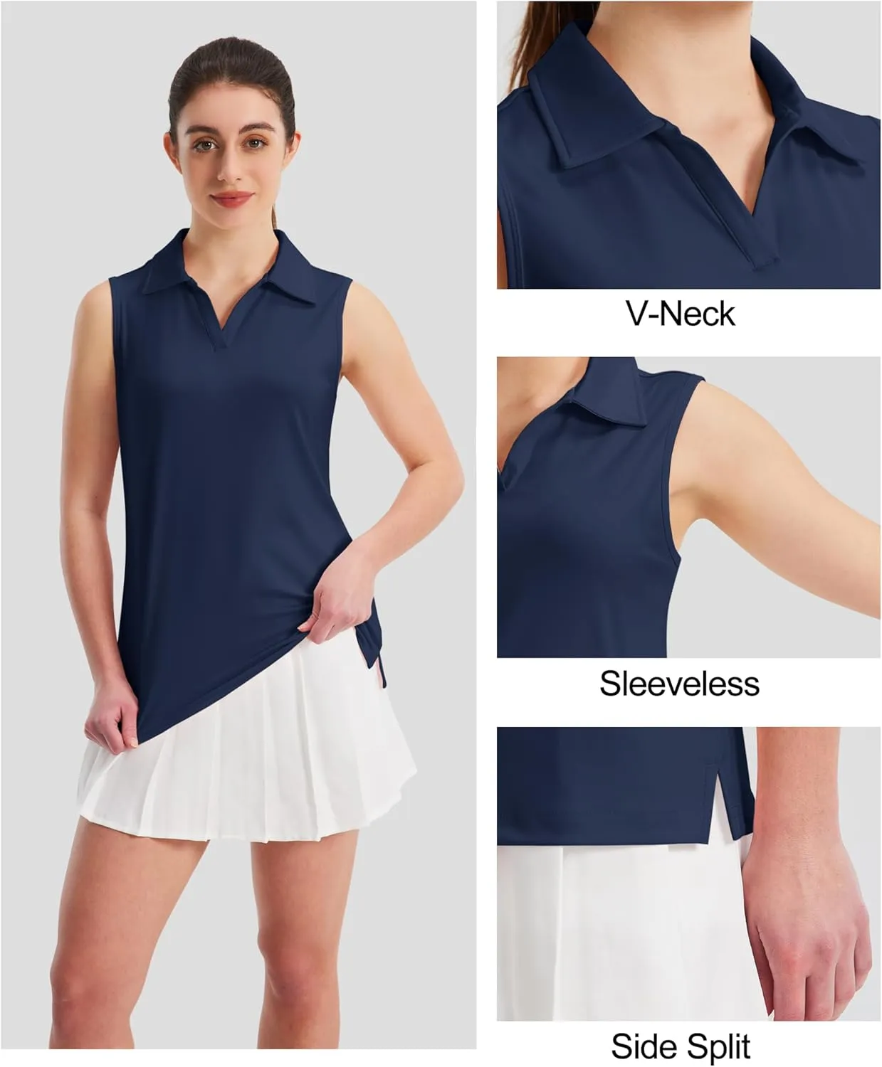 MAGCOMSEN Women's Sleeveless Golf Polo Shirts UPF 50  Tank Tops V-Neck Quick Dry Workout Athletic Tops
