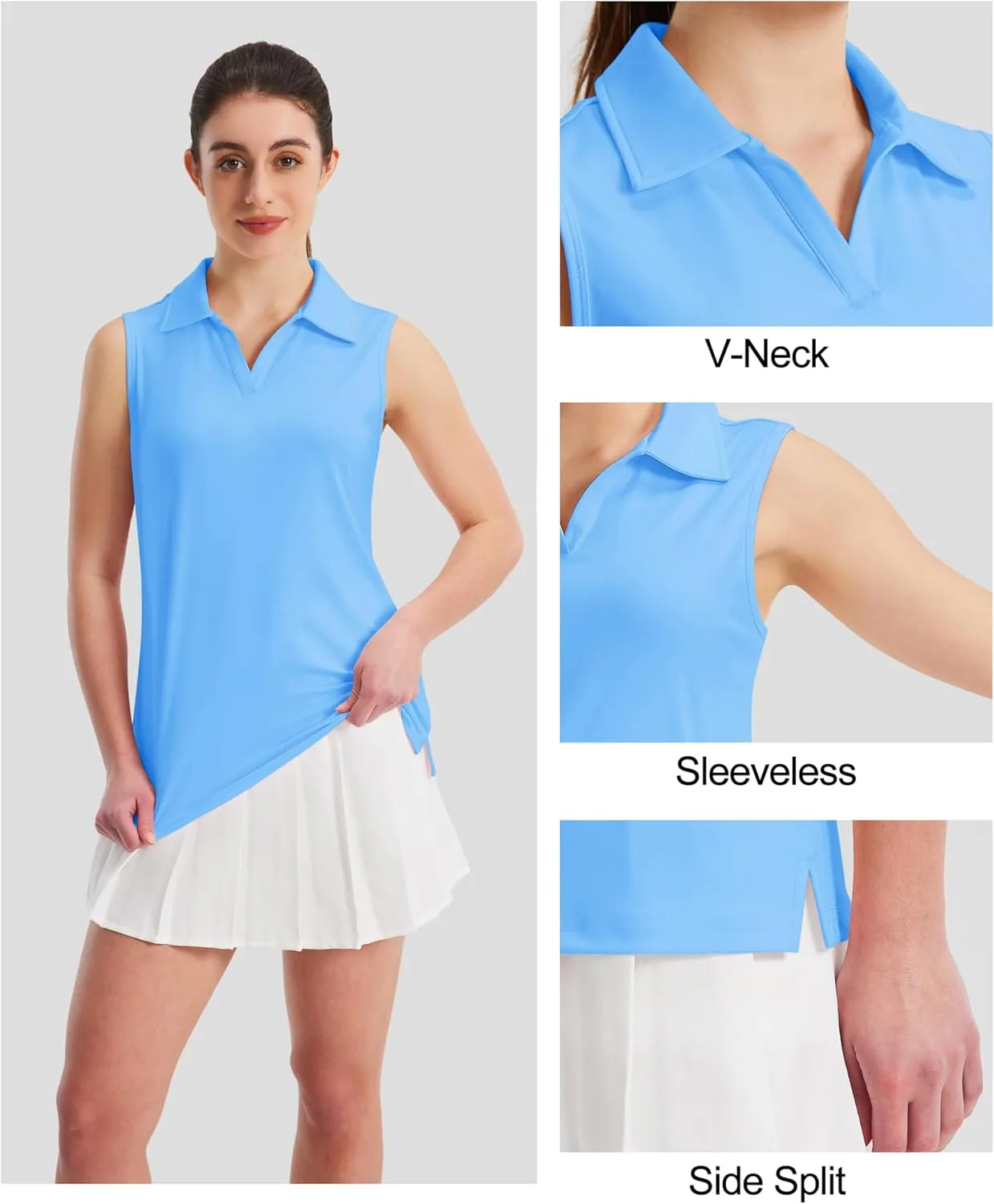 MAGCOMSEN Women's Sleeveless Golf Polo Shirts UPF 50  Tank Tops V-Neck Quick Dry Workout Athletic Tops