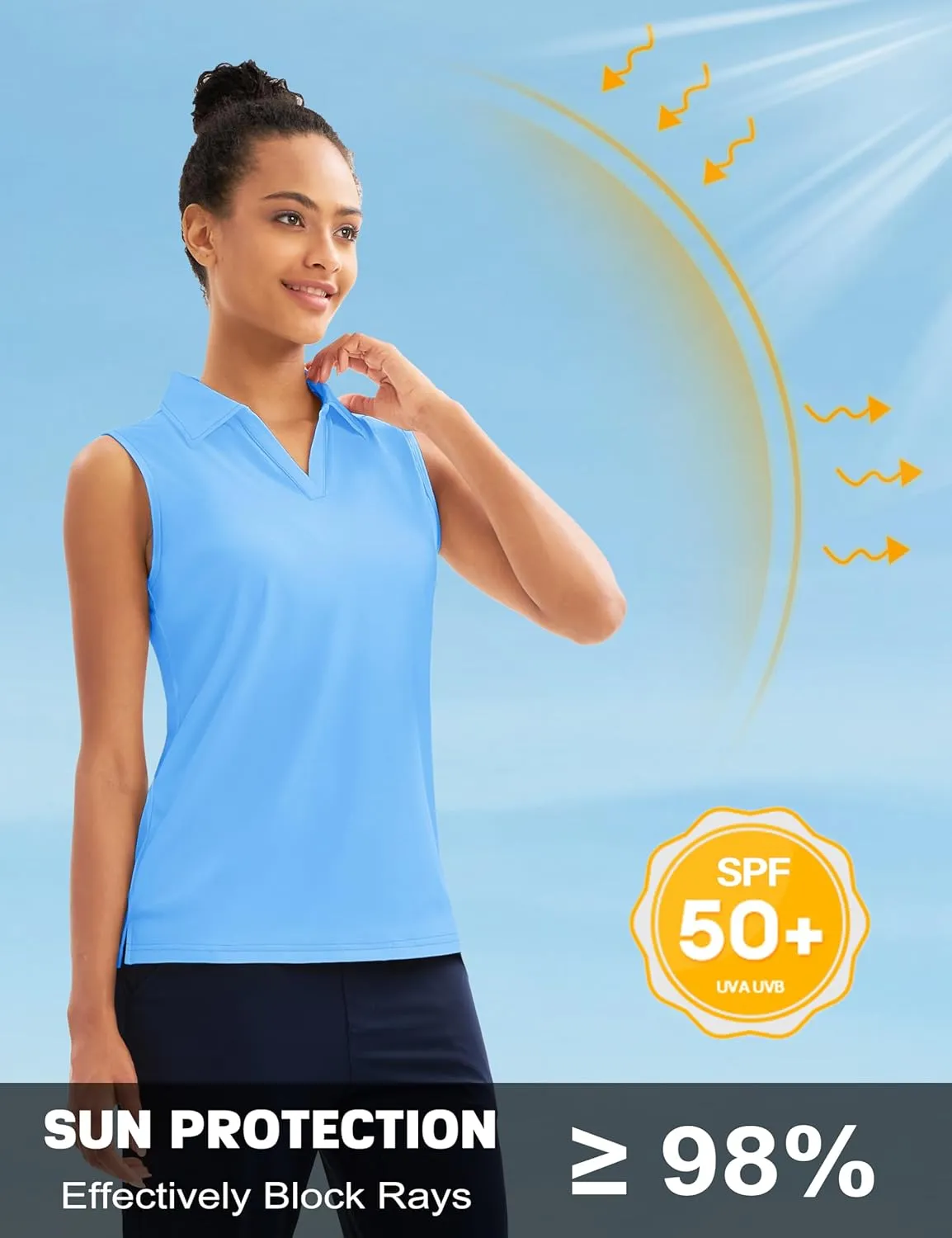 MAGCOMSEN Women's Sleeveless Golf Polo Shirts UPF 50  Tank Tops V-Neck Quick Dry Workout Athletic Tops