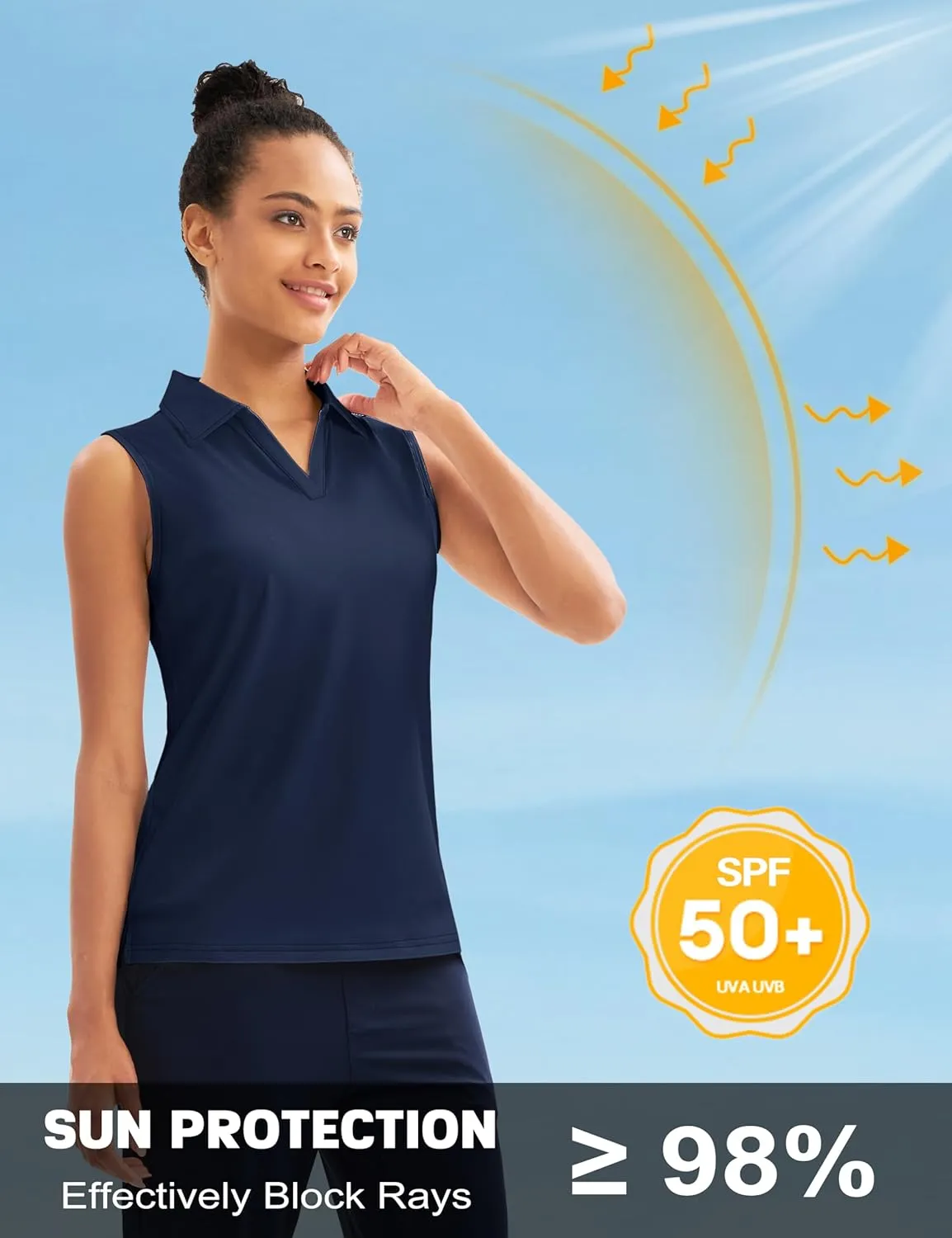 MAGCOMSEN Women's Sleeveless Golf Polo Shirts UPF 50  Tank Tops V-Neck Quick Dry Workout Athletic Tops