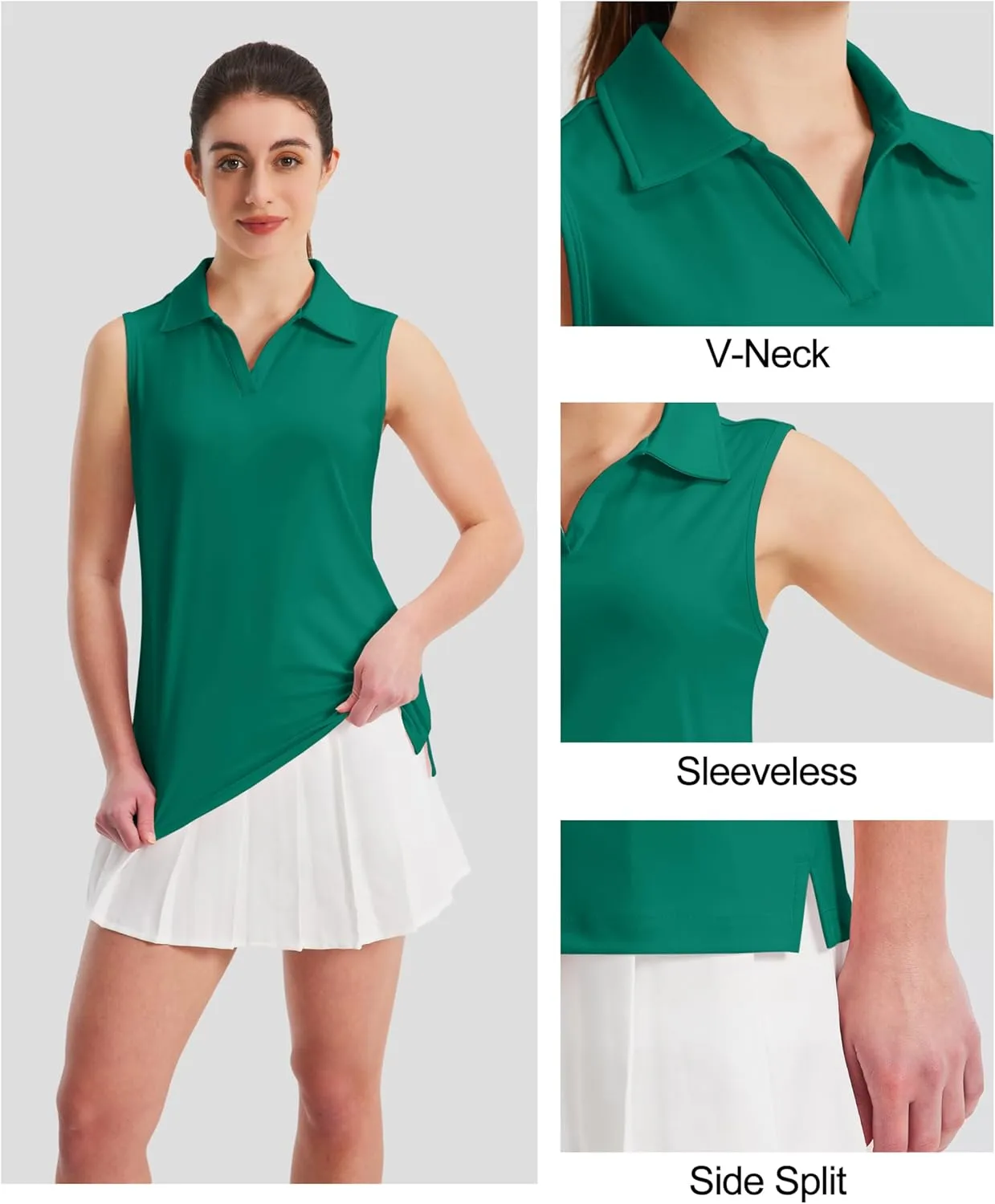 MAGCOMSEN Women's Sleeveless Golf Polo Shirts UPF 50  Tank Tops V-Neck Quick Dry Workout Athletic Tops