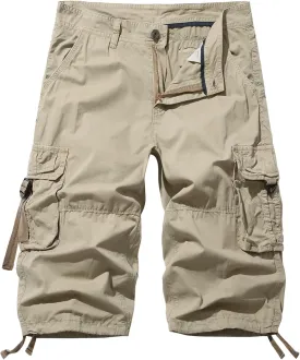 Men's Cargo Shorts 3/4 Cotton Relaxed Fit Below Knee Capri Cargo Pants