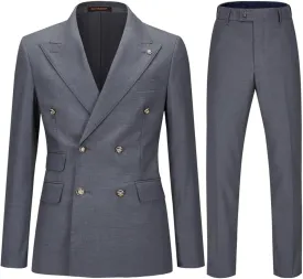 Men's Slim Fit 2 Piece Suit Double Breasted Business Wedding Prom Tuxedo Suits Blazer & Pants Set