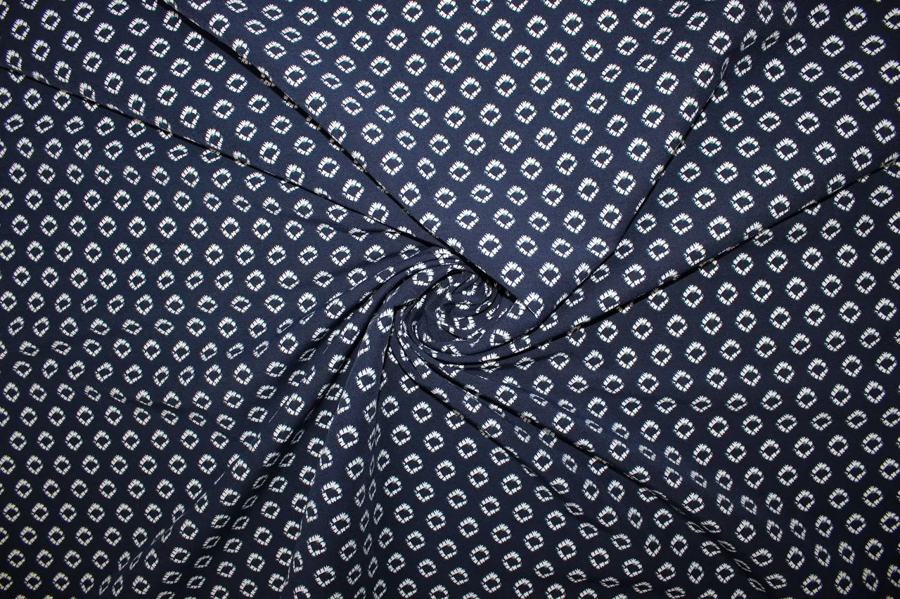 Mini Medallions Stretchy Cotton Bottom Weight - White/Pine on Navy