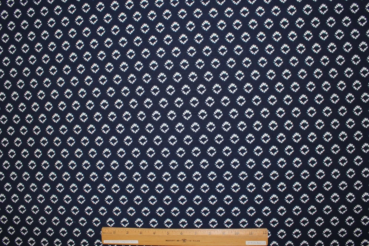 Mini Medallions Stretchy Cotton Bottom Weight - White/Pine on Navy