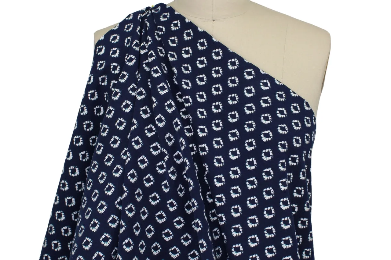 Mini Medallions Stretchy Cotton Bottom Weight - White/Pine on Navy