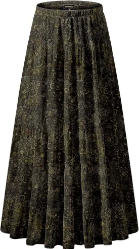 NASHALYLY Women's Chiffon Elastic High Waist Pleated A-Line Flared Maxi Skirts