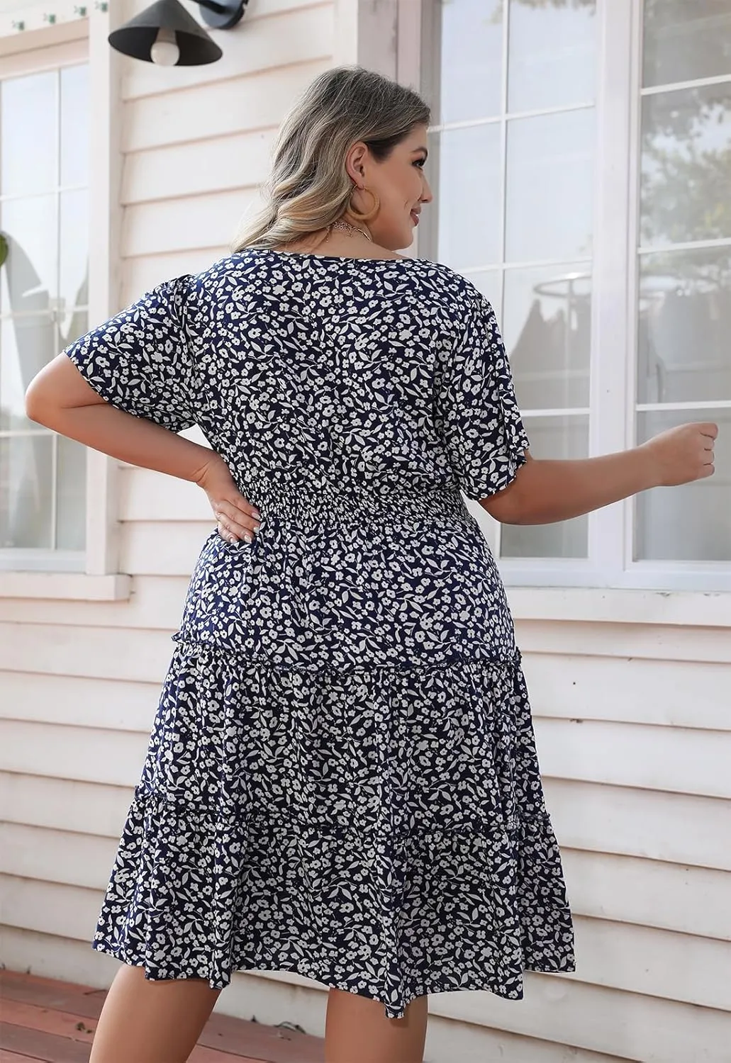 Nemidor Womens Plus Size Summer Midi Dress Casual Tiered Floral Print Beach Swing Boho Dresses with Pocket 16-26