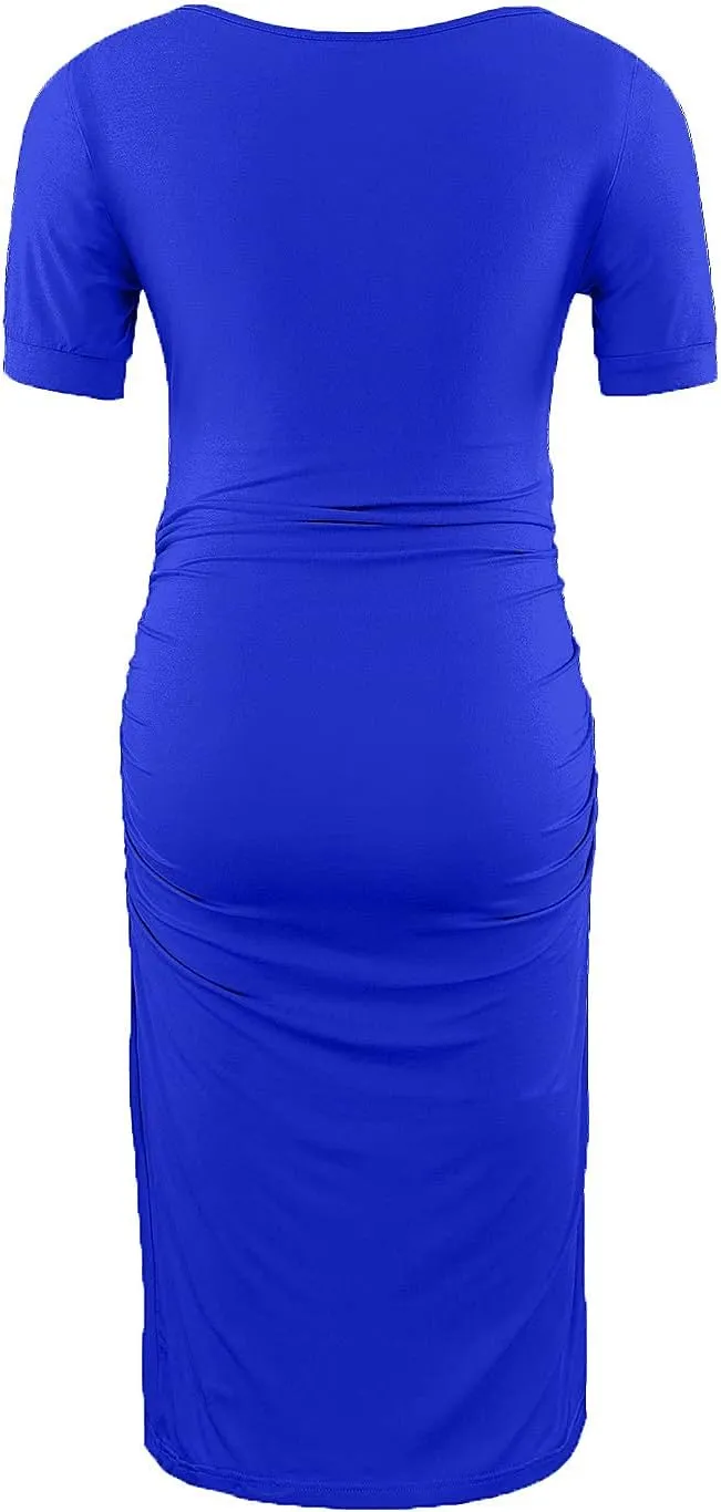 Peauty Everyday Essentials Maternity Bodycon Dress Side Ruch & Short Sleeve Dress for Baby Shower Daily (S-2XL)