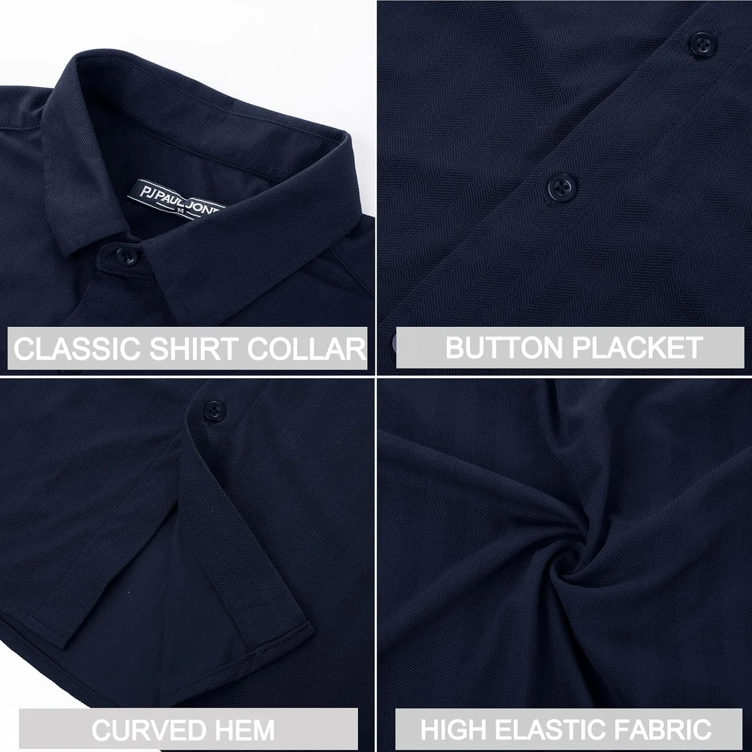 PJ PAUL JONES Men's Casual Stretch Shirts Wrinkle Free Herringbone Button Down Shirts Long Sleeve Dress Shirt