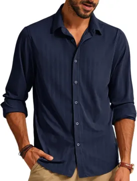 PJ PAUL JONES Men's Casual Stretch Shirts Wrinkle Free Herringbone Button Down Shirts Long Sleeve Dress Shirt