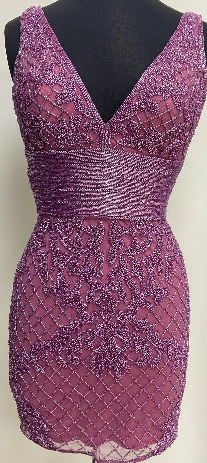 Primavera Couture 3514 Size 14 Black Beaded short cocktail dress homecoming Formal Fitted Gown