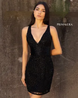 Primavera Couture 3514 Size 14 Black Beaded short cocktail dress homecoming Formal Fitted Gown