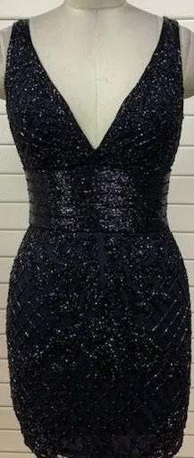 Primavera Couture 3514 Size 14 Black Beaded short cocktail dress homecoming Formal Fitted Gown
