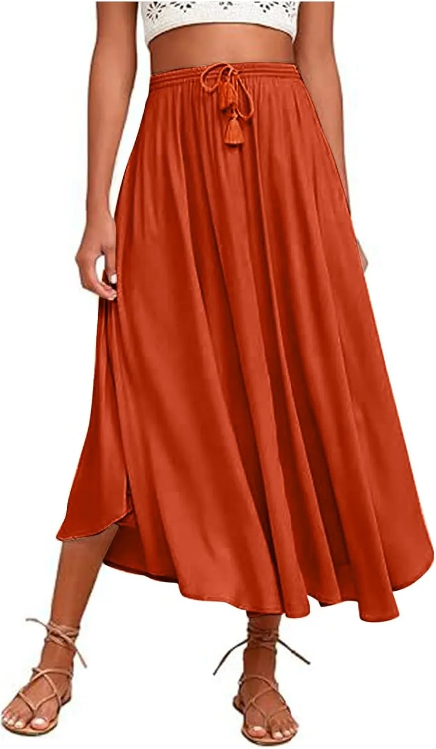 PTOLOCIF Maxi Skirts for Women High Waitsed Long Skirts Flowy Summer Skirt a Line Elastic Beach Party Dress Trendy Outfits