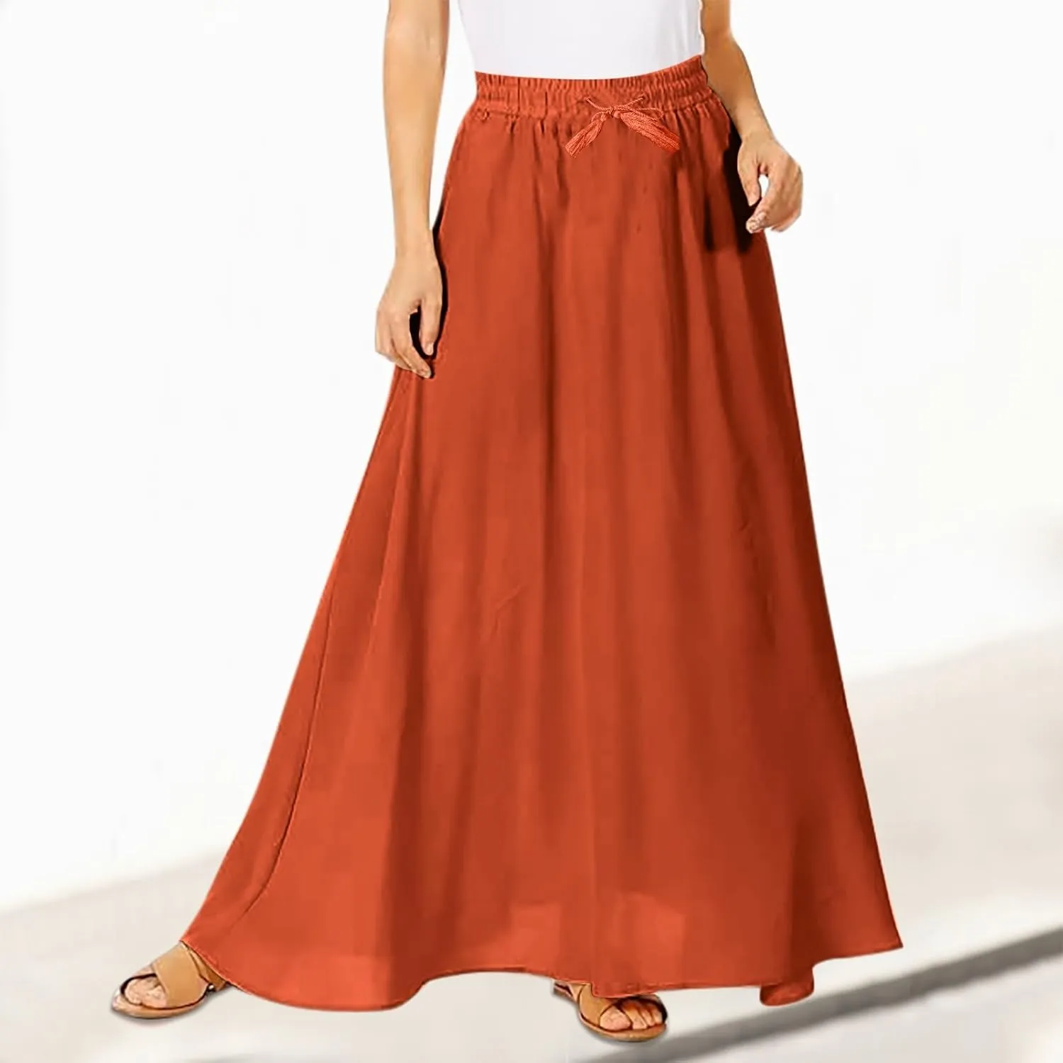 PTOLOCIF Maxi Skirts for Women High Waitsed Long Skirts Flowy Summer Skirt a Line Elastic Beach Party Dress Trendy Outfits