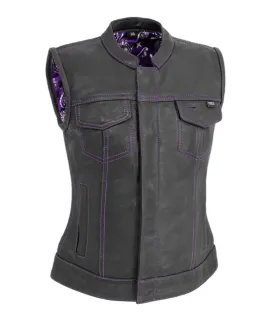 PURPLE FIL021PURPLE | Jessica - Women's Club Style Motorcycle Leather Vest