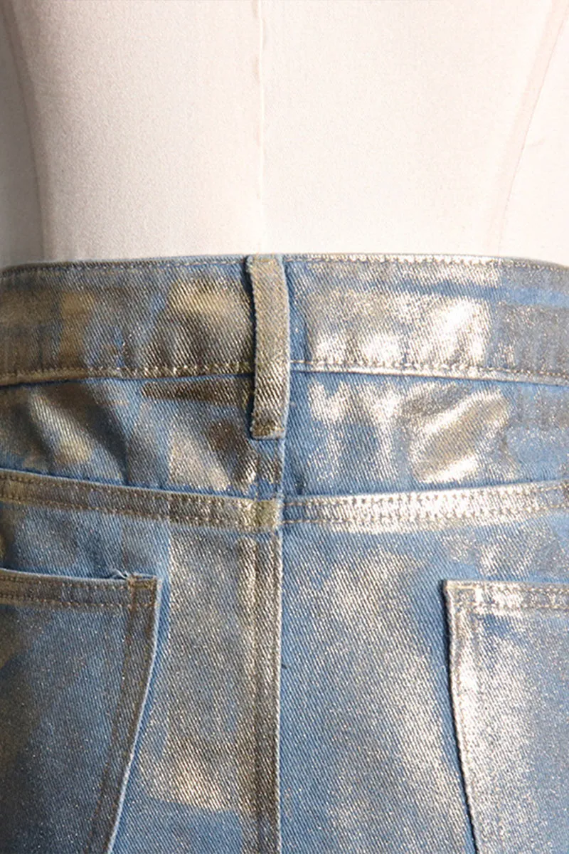 QL682 Metallic A-line Denim Skirt