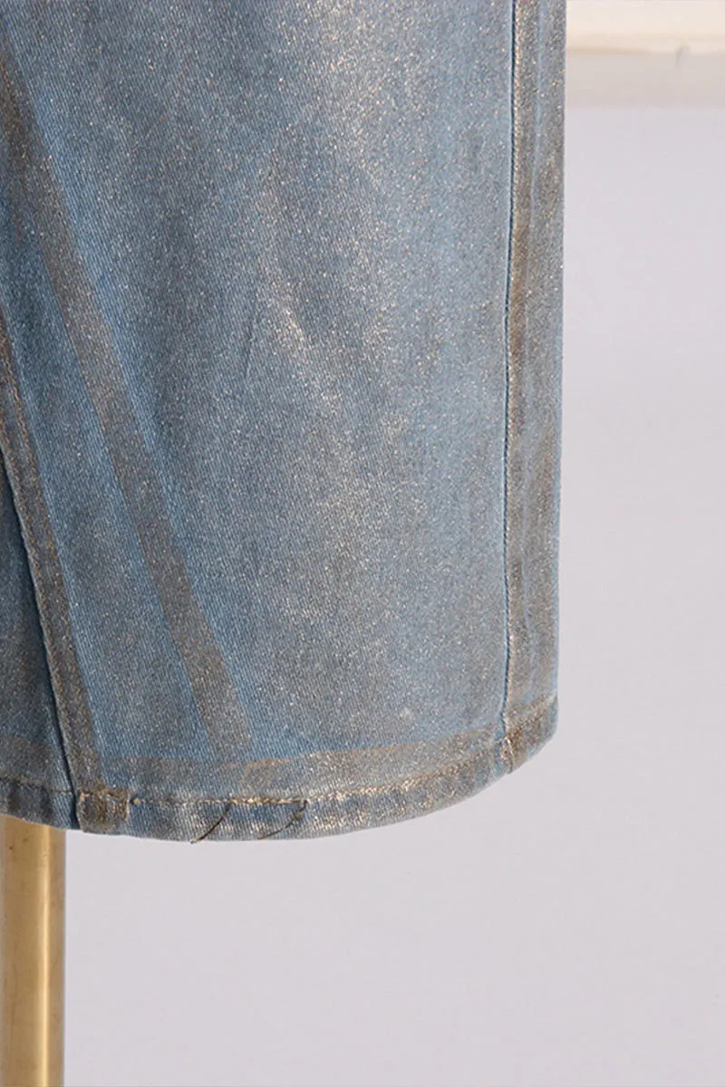 QL682 Metallic A-line Denim Skirt