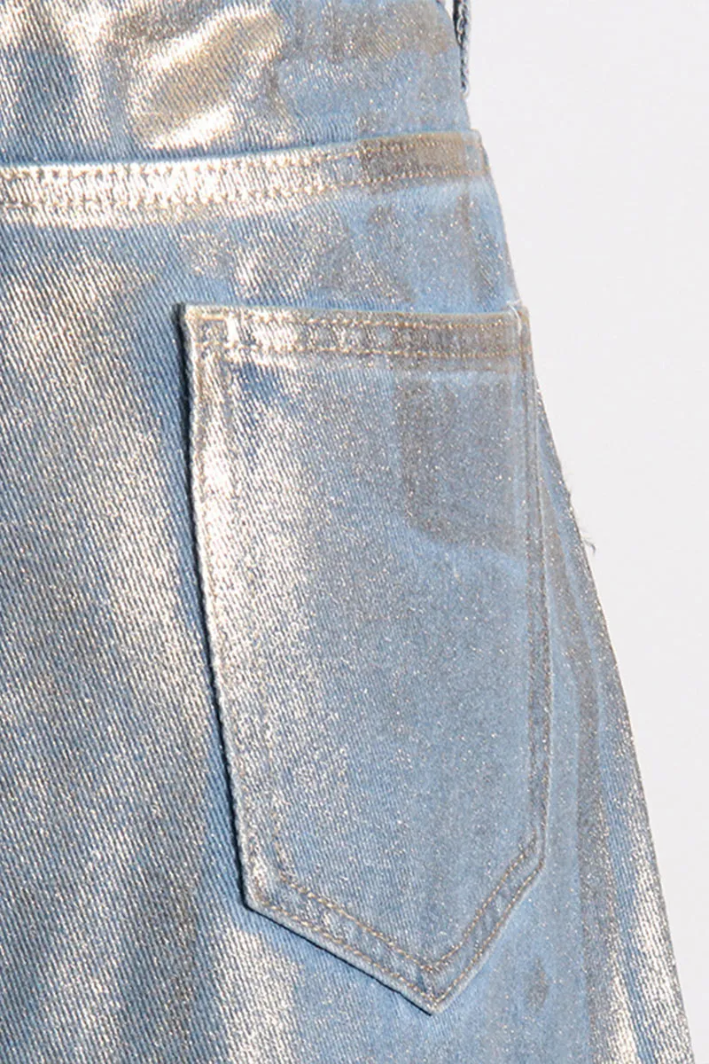 QL682 Metallic A-line Denim Skirt