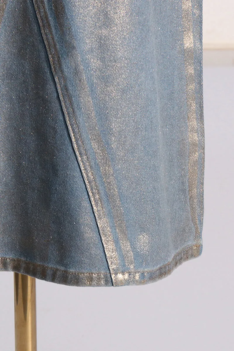 QL682 Metallic A-line Denim Skirt