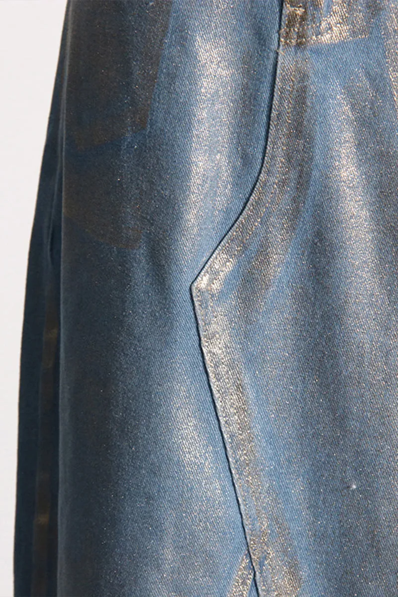 QL682 Metallic A-line Denim Skirt
