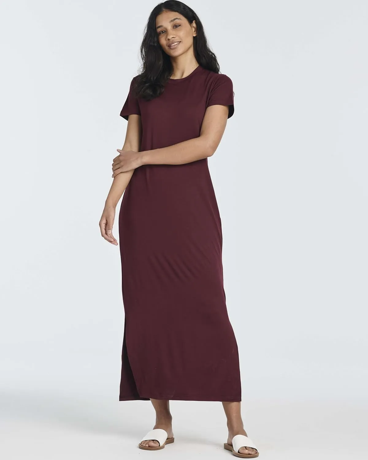 Real Essentials 3 Pack Women’s Casual Short Sleeve Maxi T-Shirt Summer Dress with Slit & Pockets (Available in Plus Size)