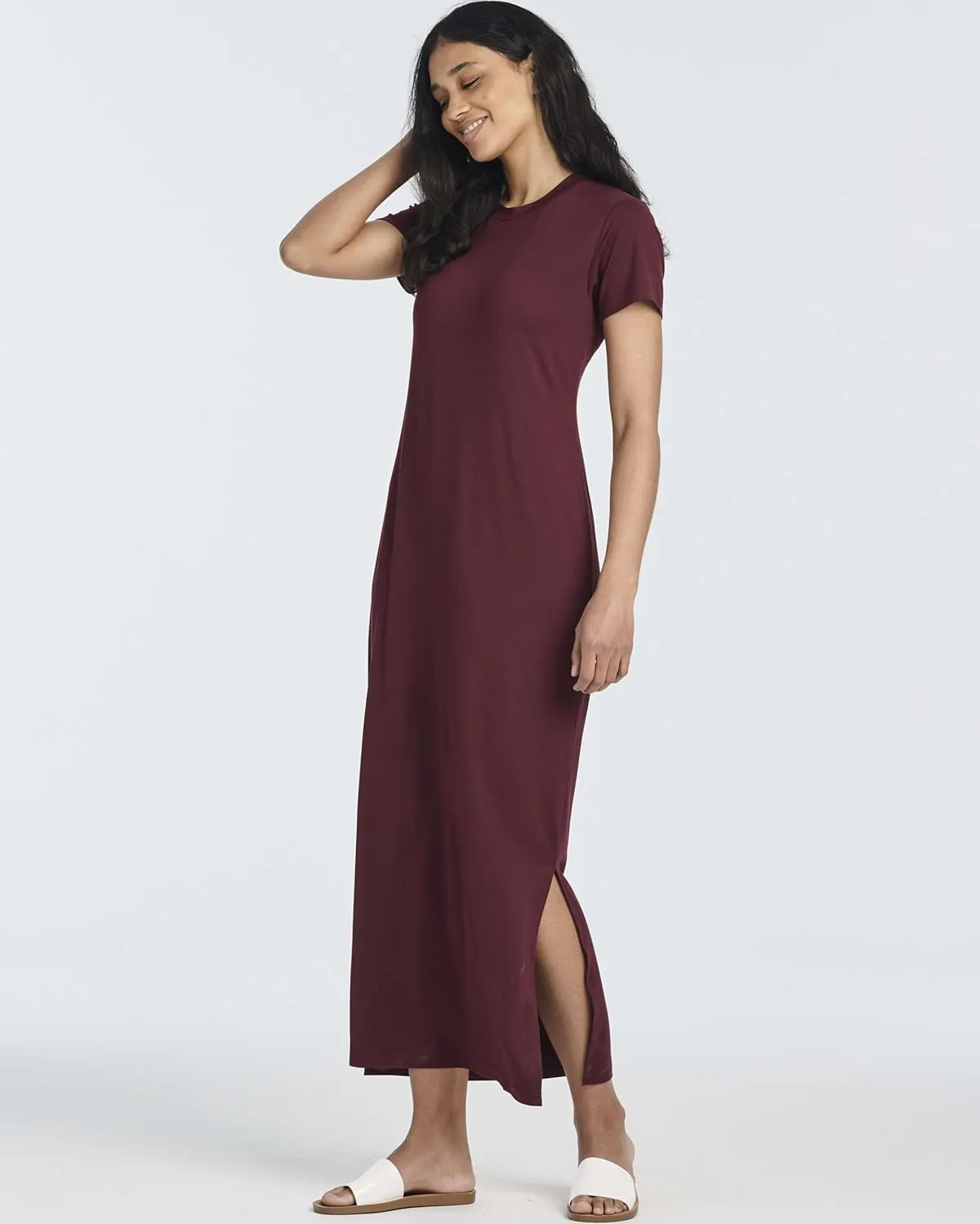 Real Essentials 3 Pack Women’s Casual Short Sleeve Maxi T-Shirt Summer Dress with Slit & Pockets (Available in Plus Size)