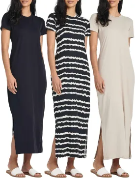 Real Essentials 3 Pack Women’s Casual Short Sleeve Maxi T-Shirt Summer Dress with Slit & Pockets (Available in Plus Size)