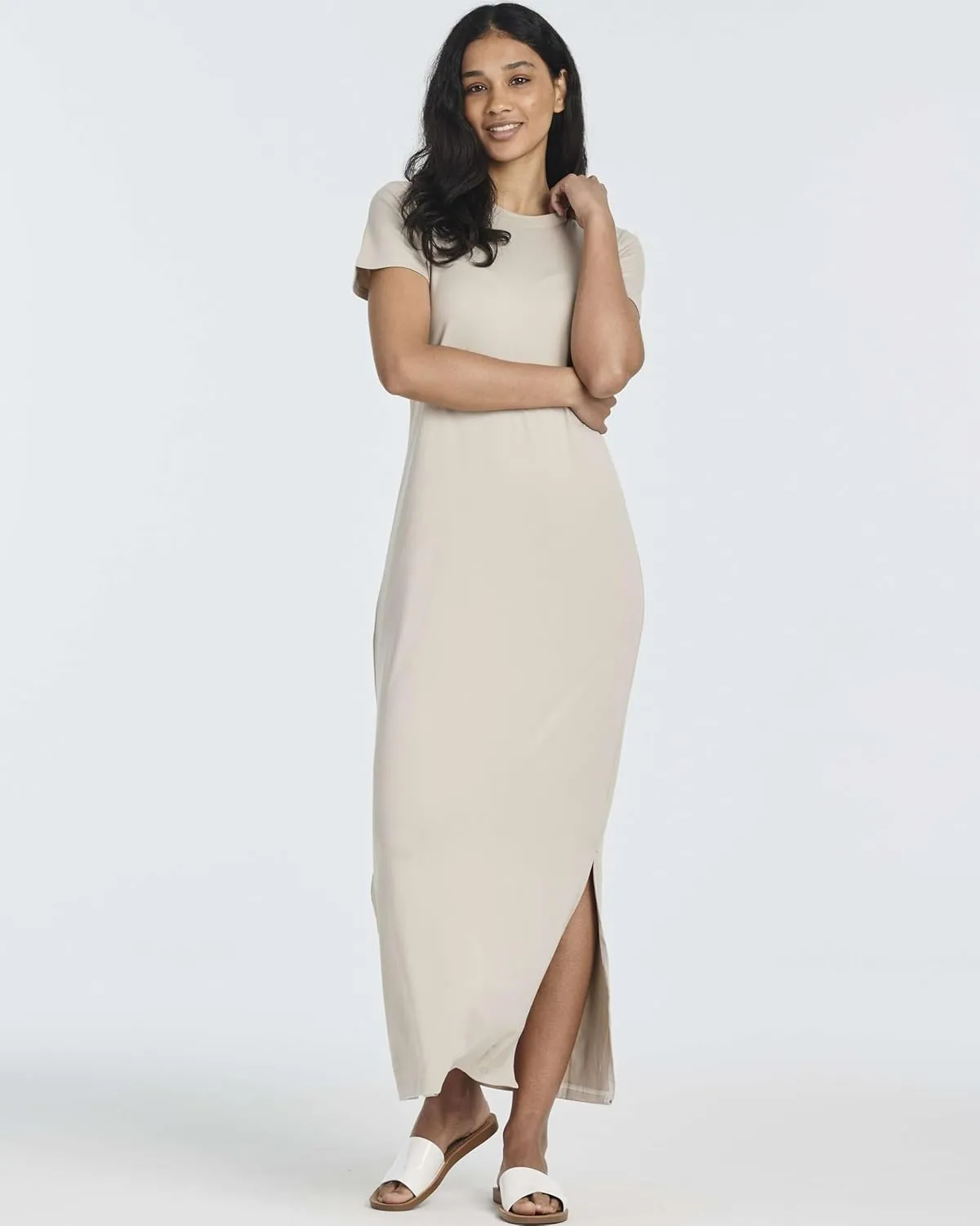 Real Essentials 3 Pack Women’s Casual Short Sleeve Maxi T-Shirt Summer Dress with Slit & Pockets (Available in Plus Size)