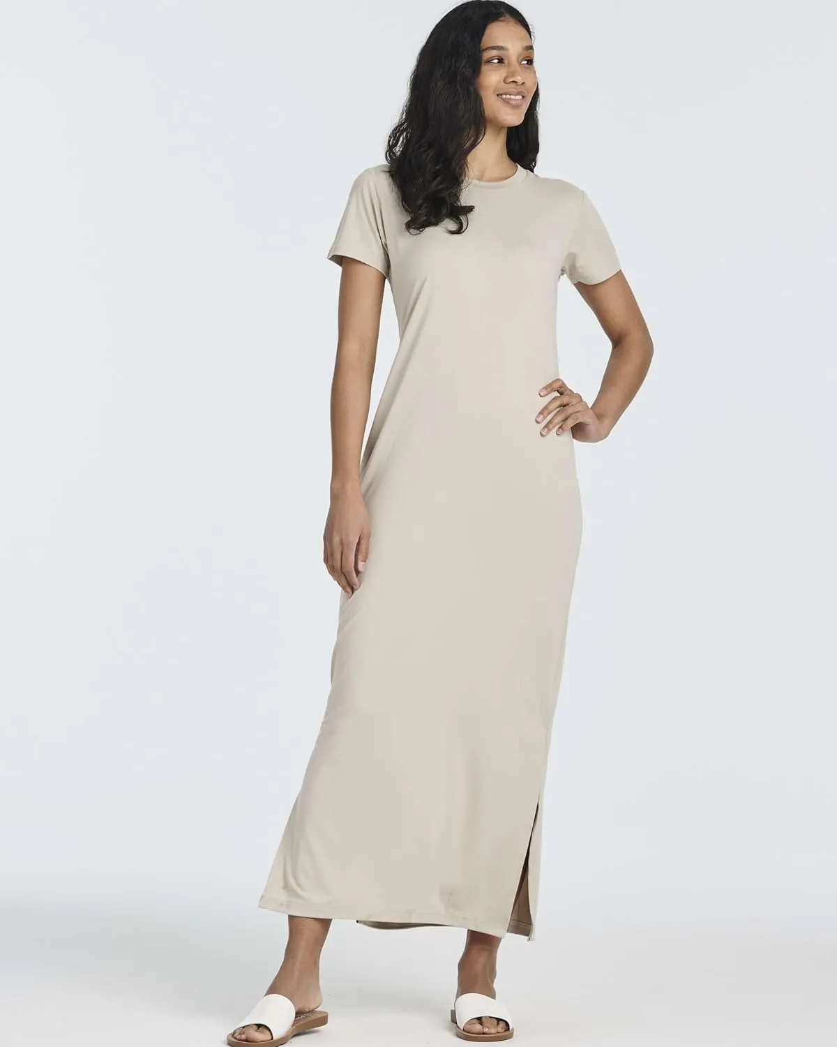 Real Essentials 3 Pack Women’s Casual Short Sleeve Maxi T-Shirt Summer Dress with Slit & Pockets (Available in Plus Size)