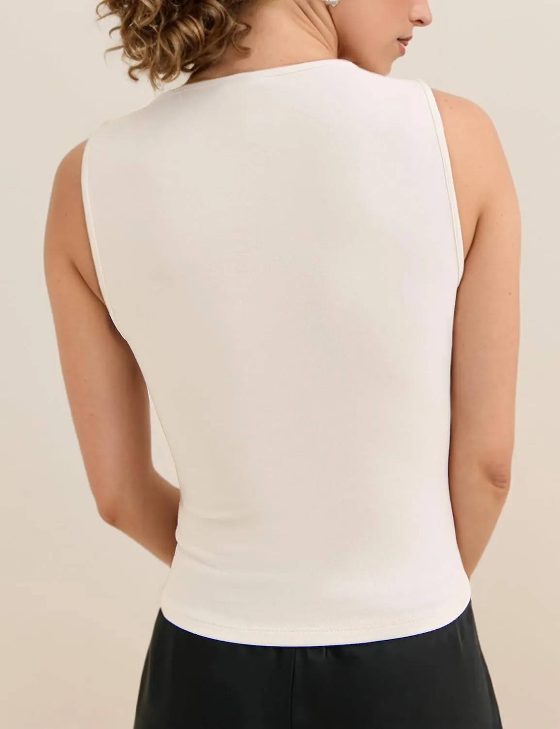 Sexy Deep V Neck Crop Tank Tops for Women Y2K Slim Fit Sleeveless Twist Front Tops Plain Hollow Out Cropped Vest Top