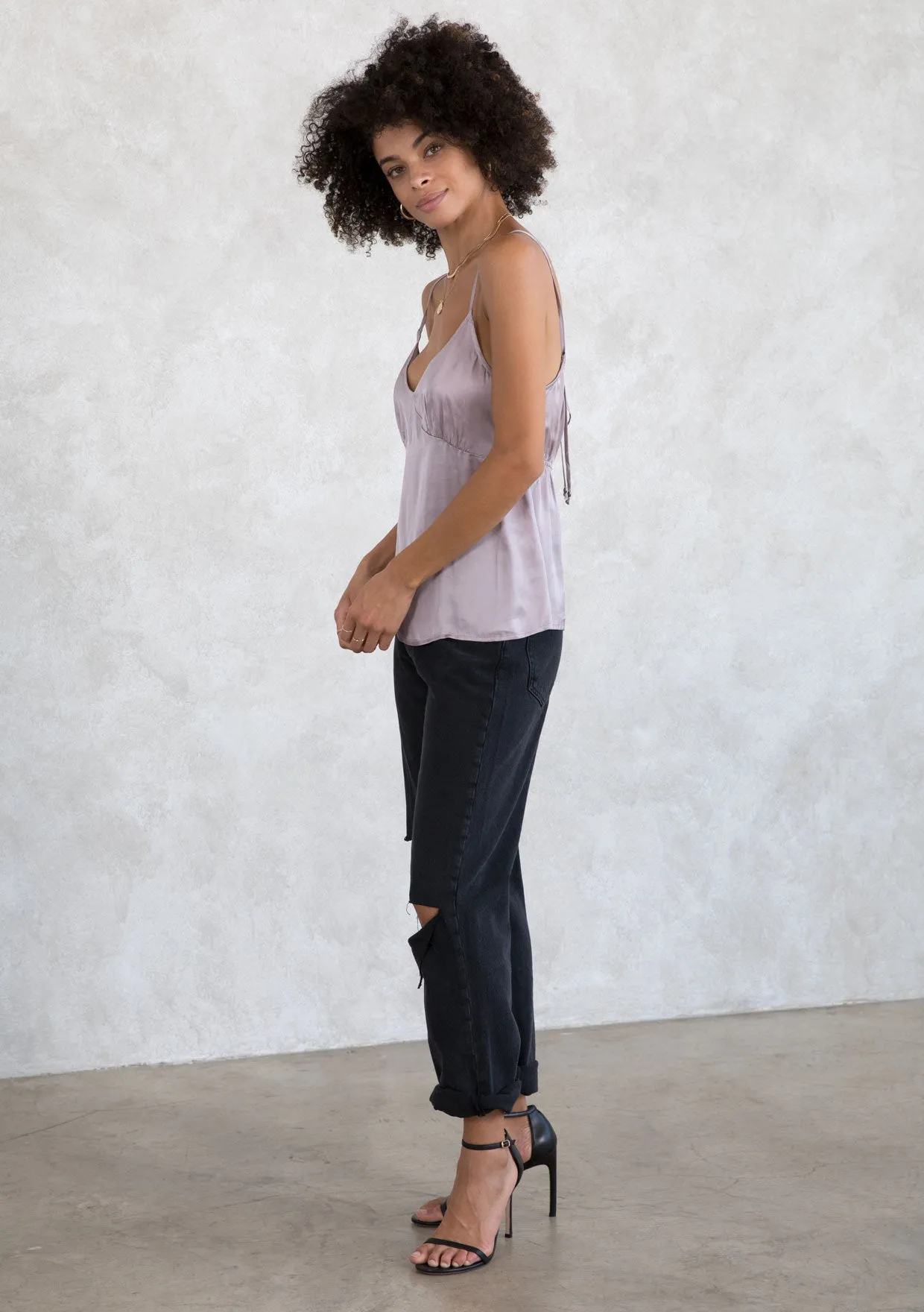 Silky Strappy Open Back Dressy Camisole Tank Top