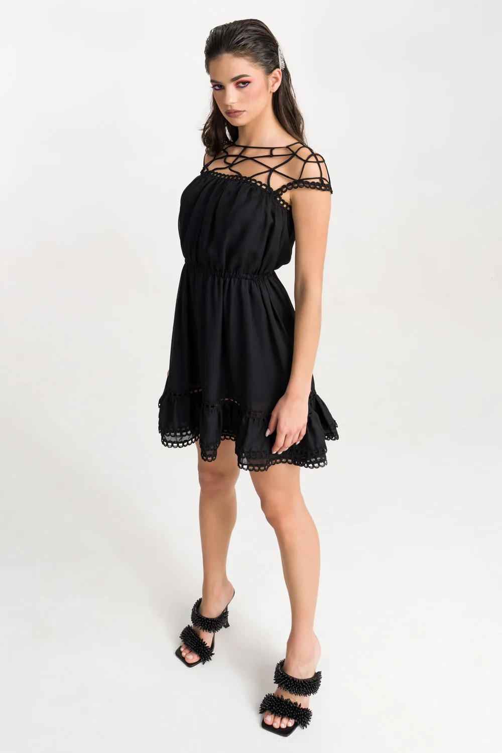 'Skye' Lace Embellished Cutout Mini Dress