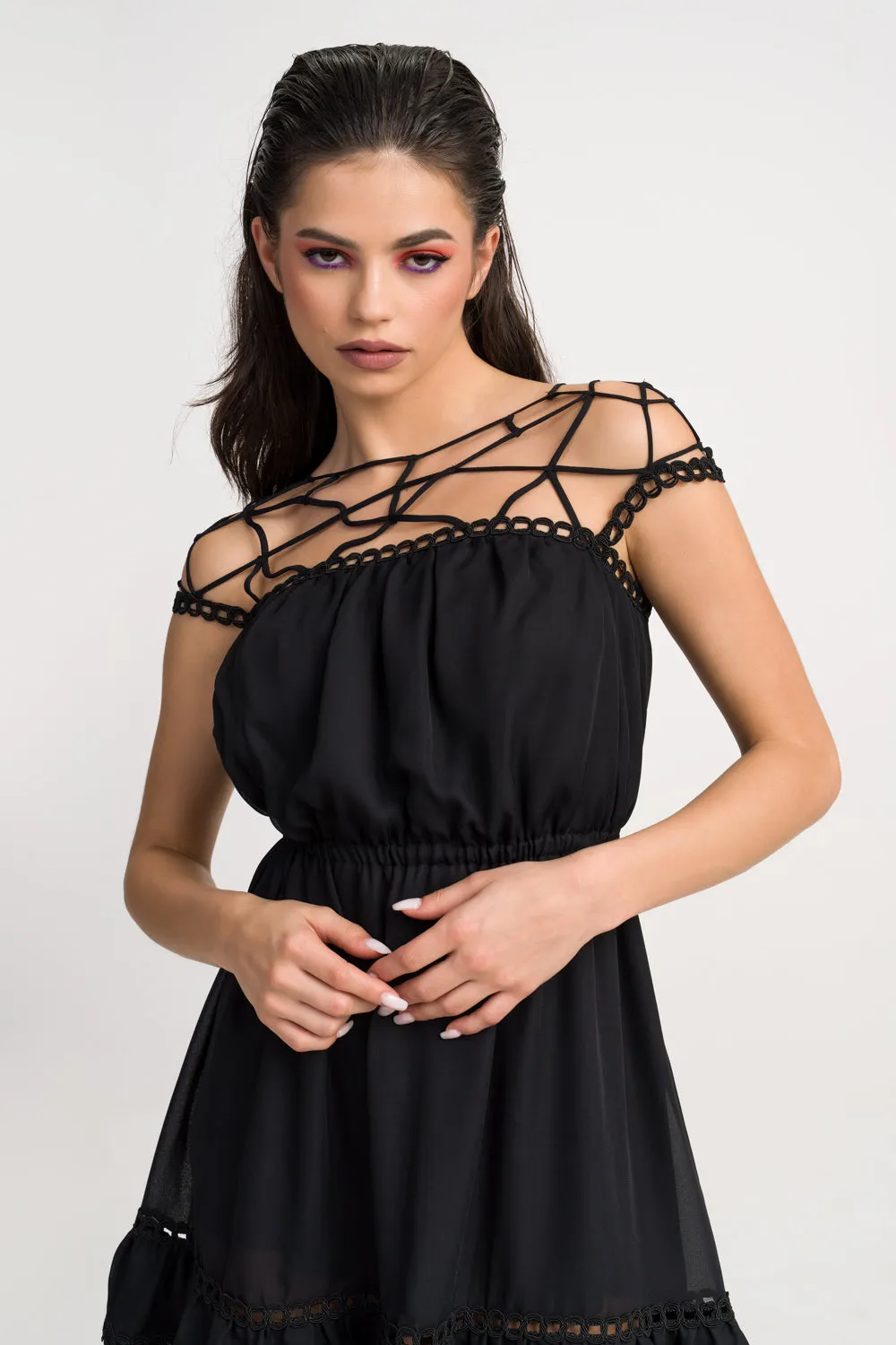 'Skye' Lace Embellished Cutout Mini Dress