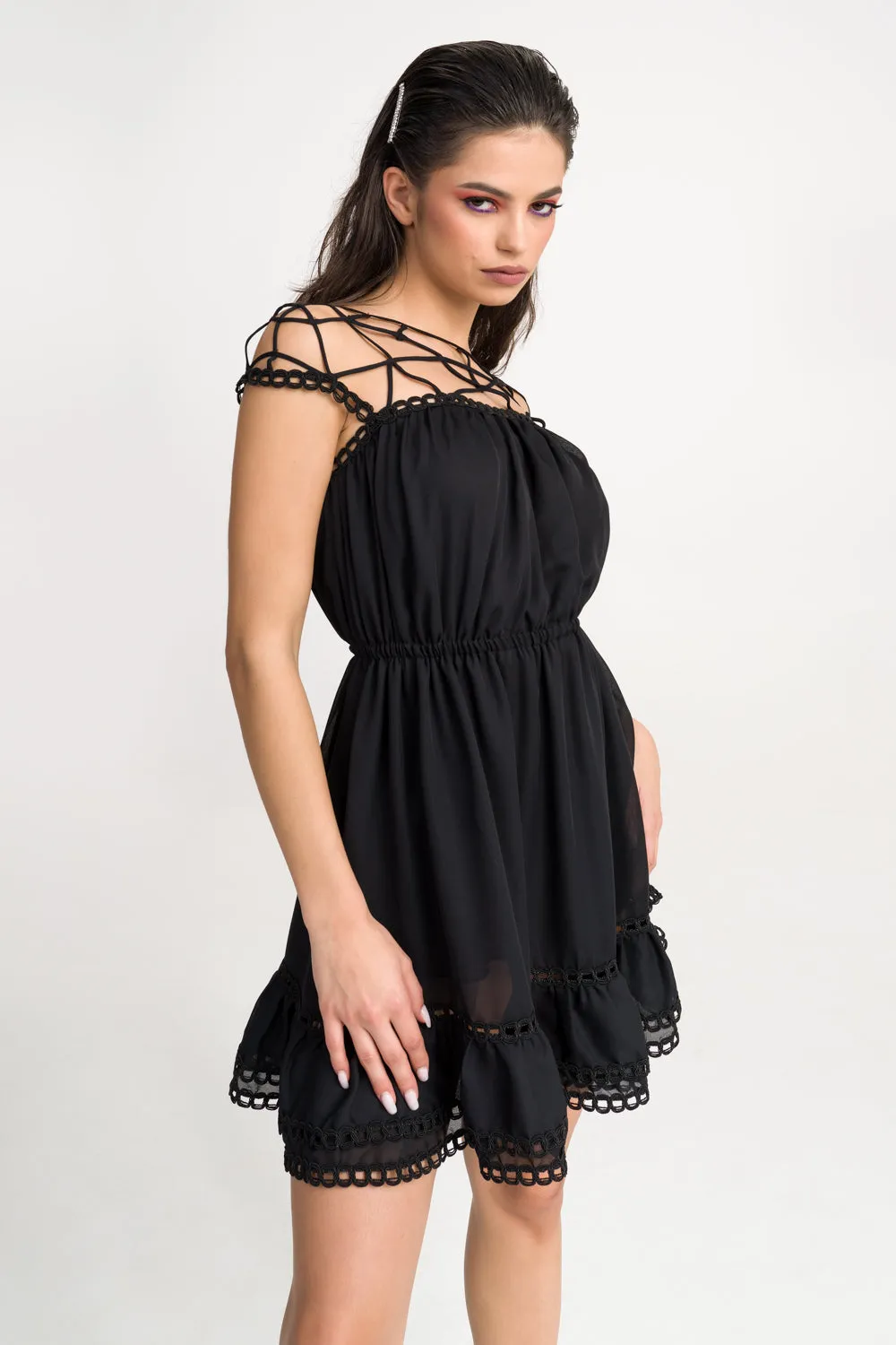'Skye' Lace Embellished Cutout Mini Dress
